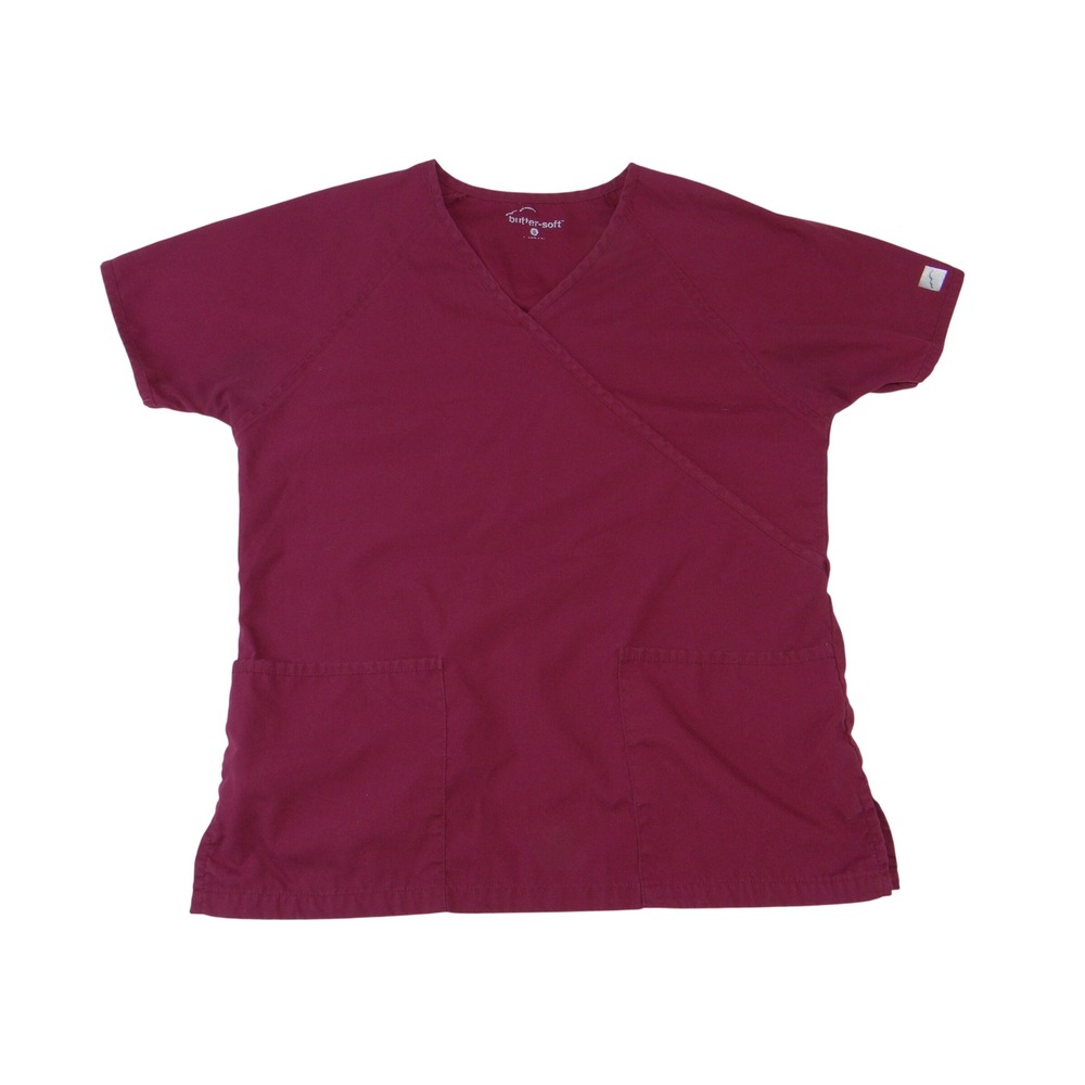 Butter-Soft Women Burgundy V-Neck Scrub Top Short Sleeve‎ Size S 3518